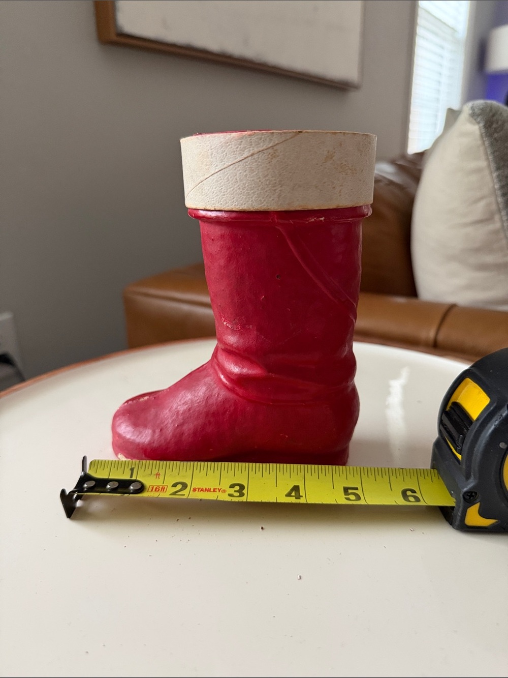 BOOT2 Red Paper Mache or Pulp Santa Boot Gift & Candy Vessel
